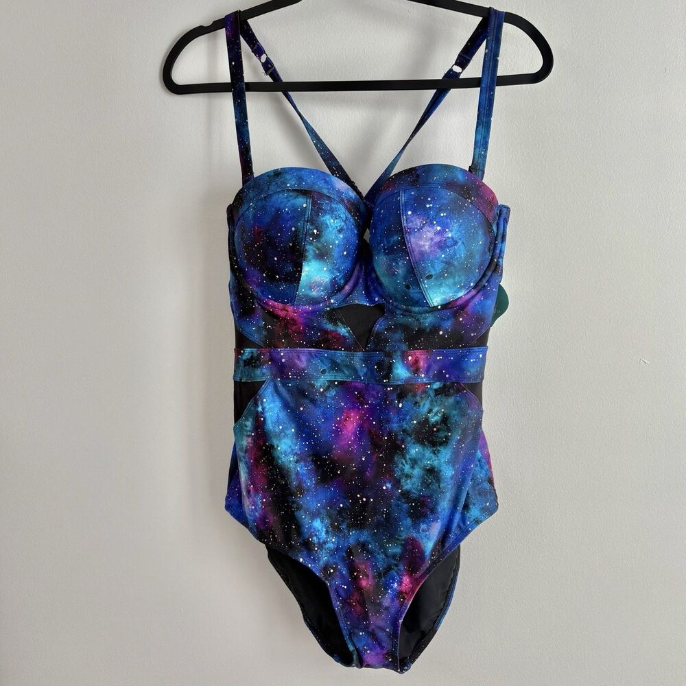 Torrid Vixen Underwire One Piece Swimsuit (Sz 1 Or XL) Galaxy Cutout Mesh Pushup